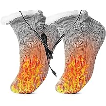 Electric Heated Fleece Socks Slippers, Winter USB Heated Socks Foot Heater for Women, Anti-Slip Sole, Indoor Warm Footwear Christmas House Slipper Socks